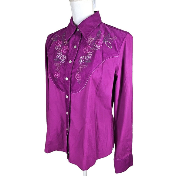 i.e Relaxed Vintage Purple Cowgirl Shirt Cottagecore Floral Crochet Western 12. - Picture 9 of 9